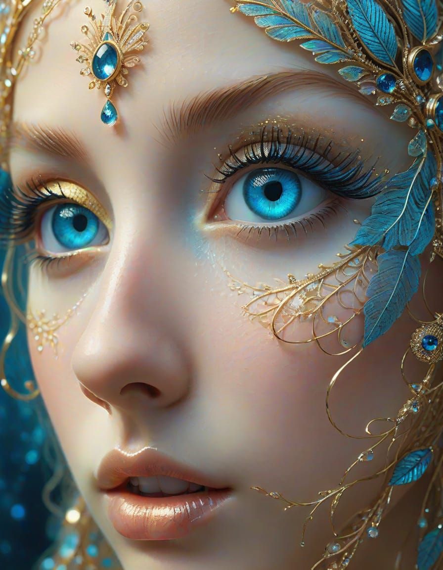 Surreal Nymph Portrait with Blue Eyes