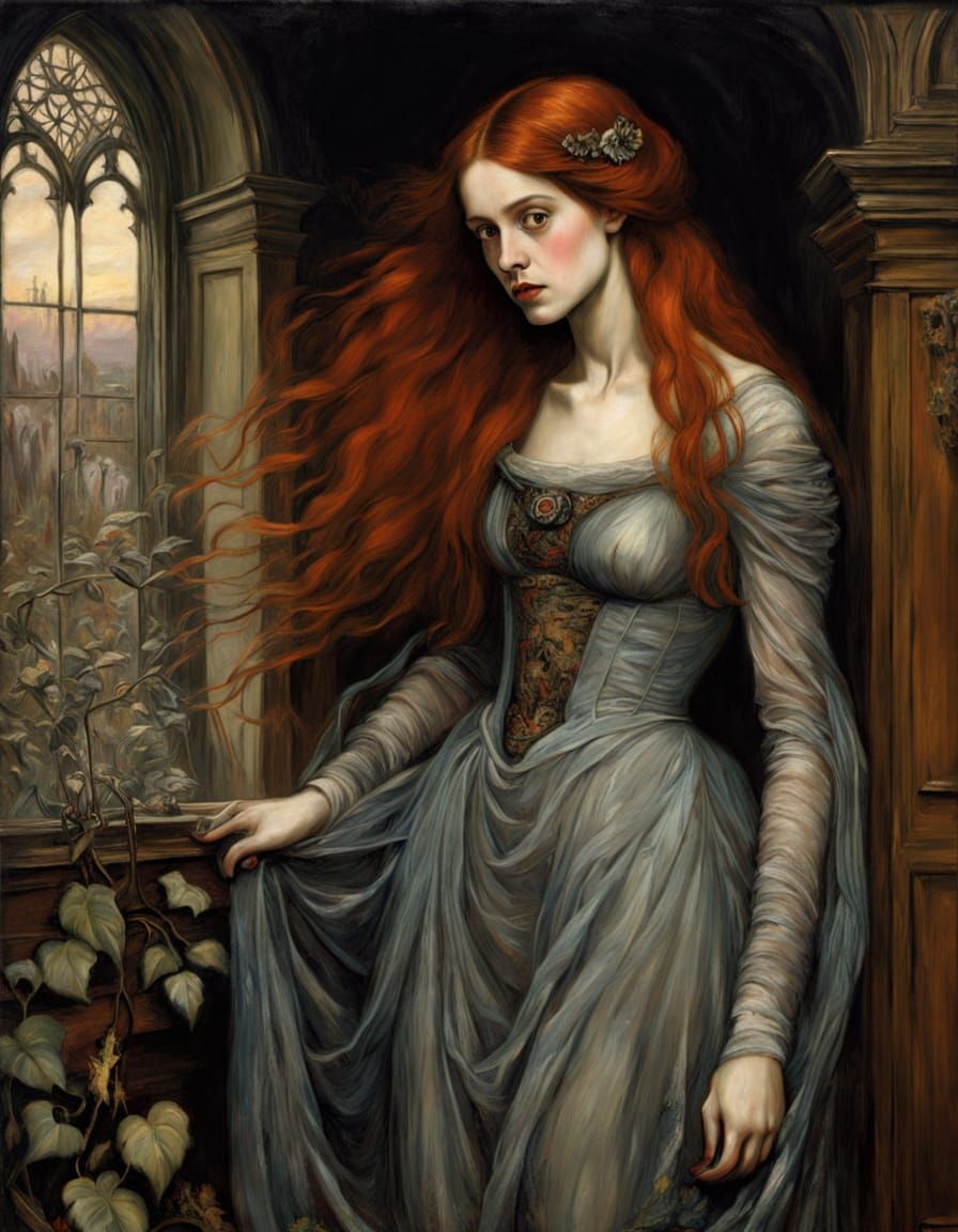 Melancholic Ghost Wanders Victorian Mansion in Pre-Raphaelit...
