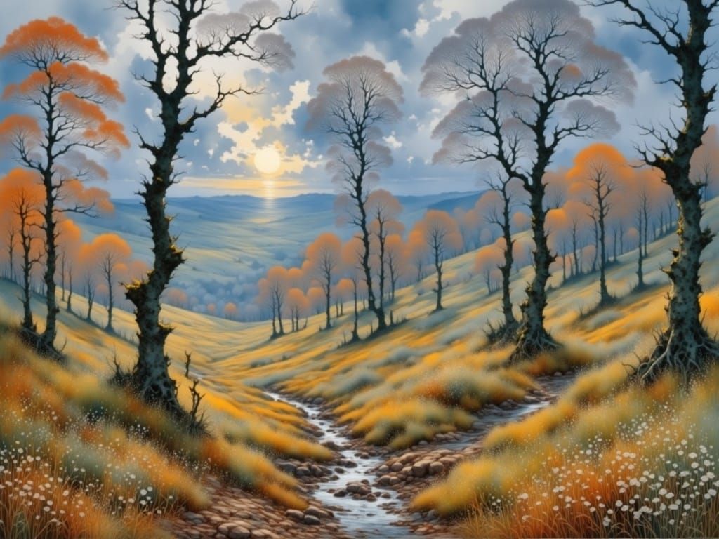 Golden Scottish Autumn Landscape in Evening Light