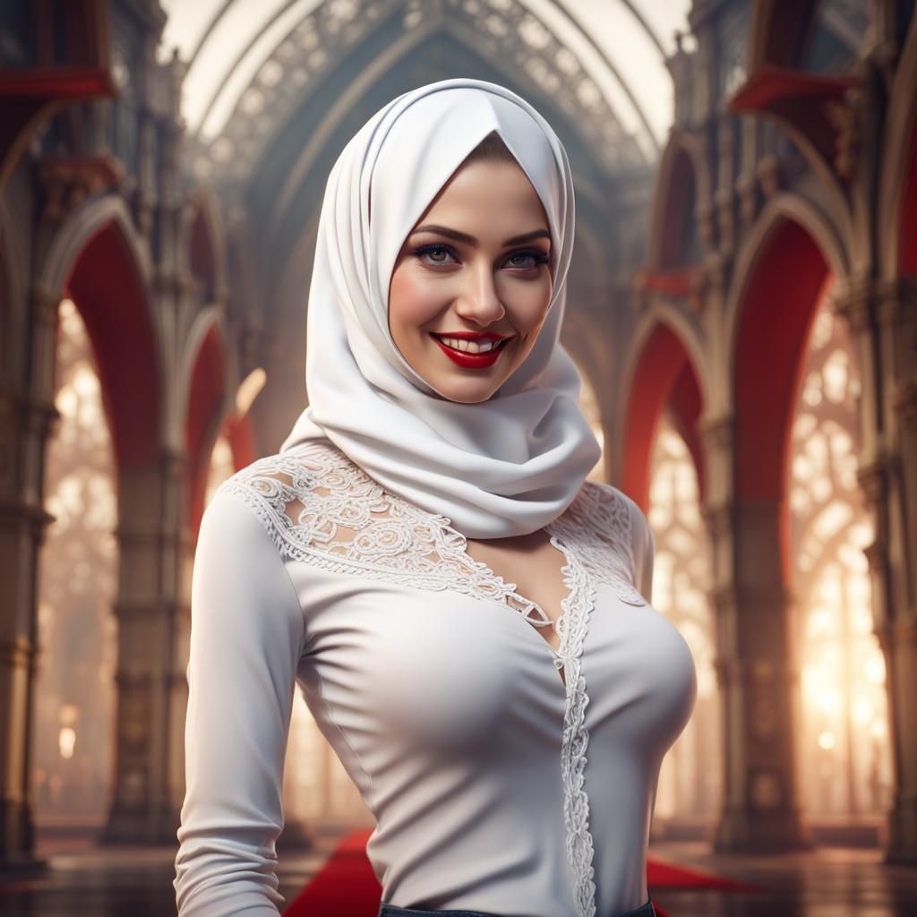 Smiling Woman in Hijab, Detailed Digital Art