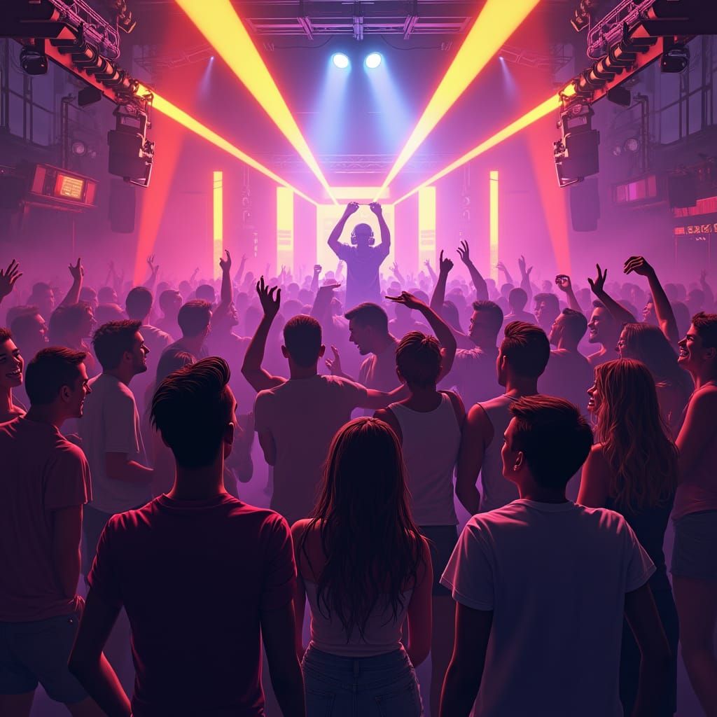 Vibrant Nightclub Scene in a Dynamic Style