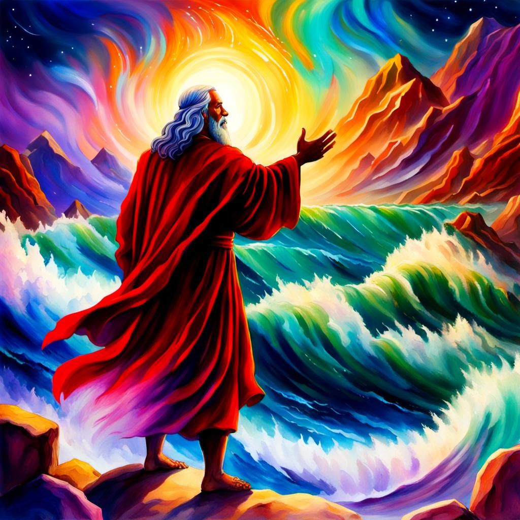 Moses Parts Red Sea: Ethereal Watercolor Painting