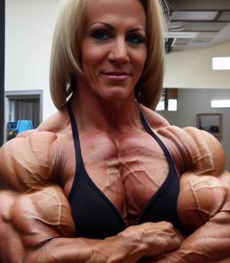 Muscular Cougar Bodybuilder Flexing Ripped Physique