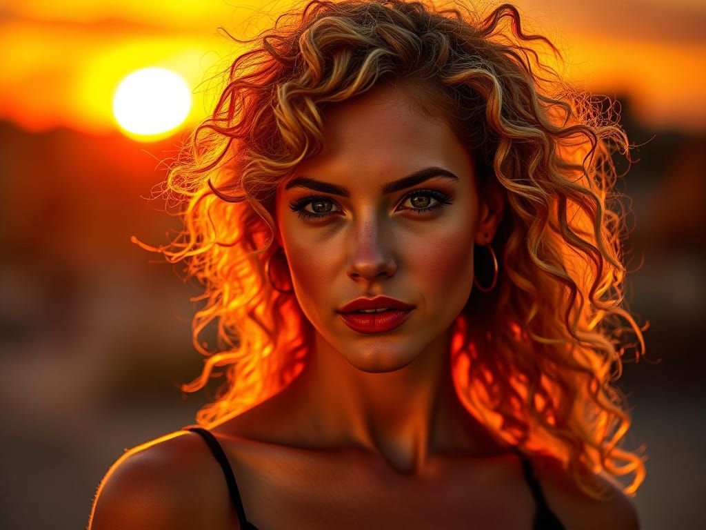 Unbridled Golden Goddess in Vibrant Sunset Hues