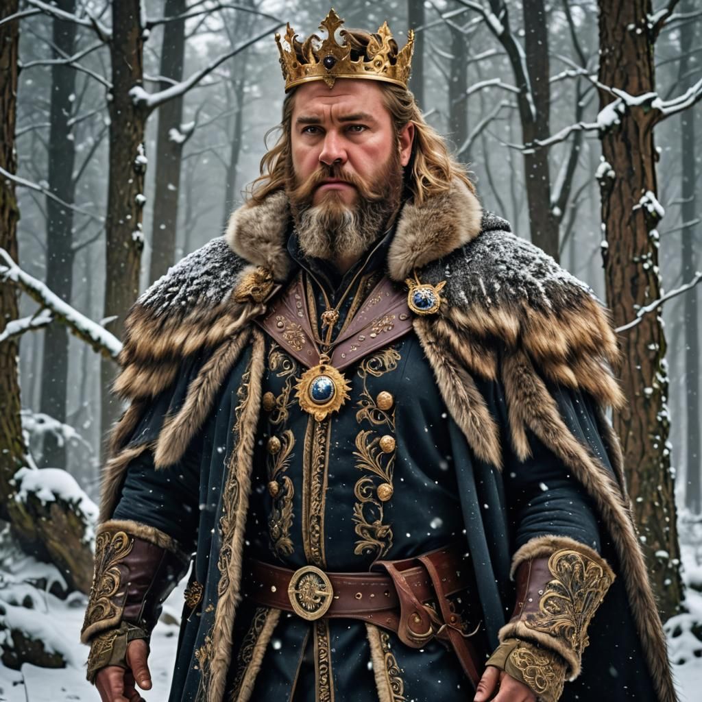 Rugged Fantasy King in Snowy Forest, Digital Art