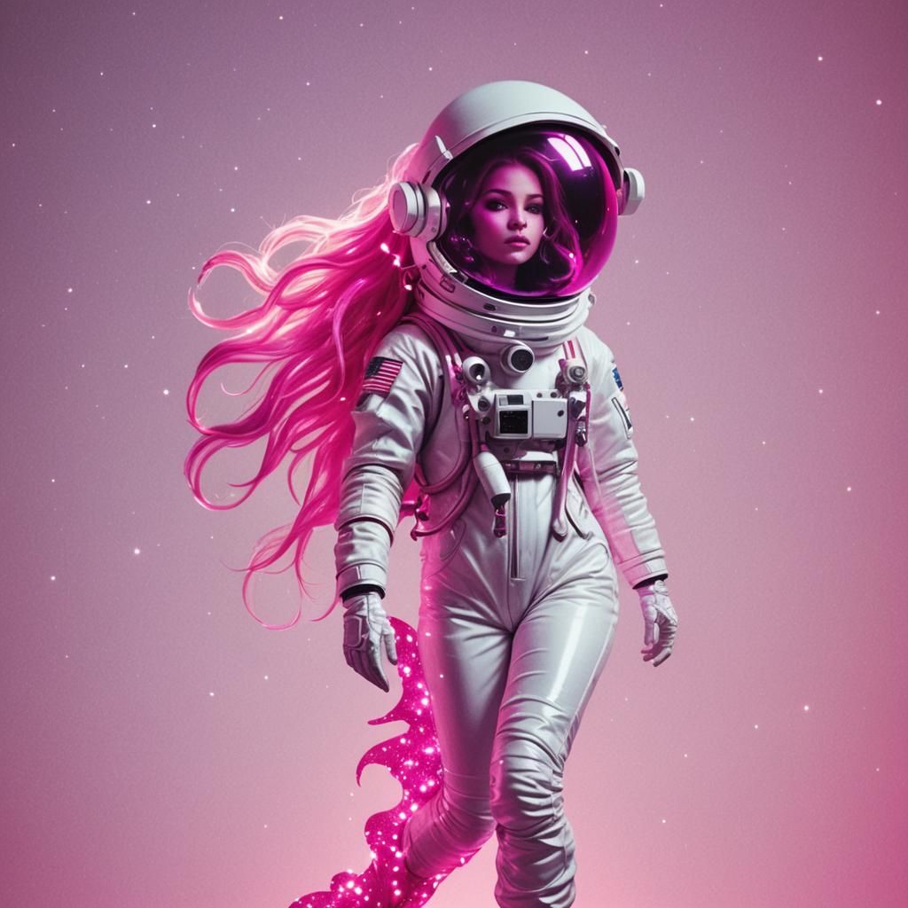 Mermaid Astronaut in White Space with Neon Sparkles