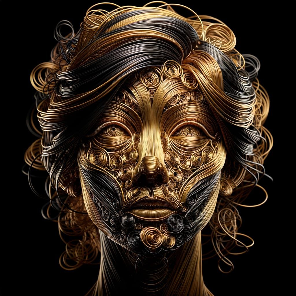 Wired Portrait: Woman's Face in Gold and Bronze