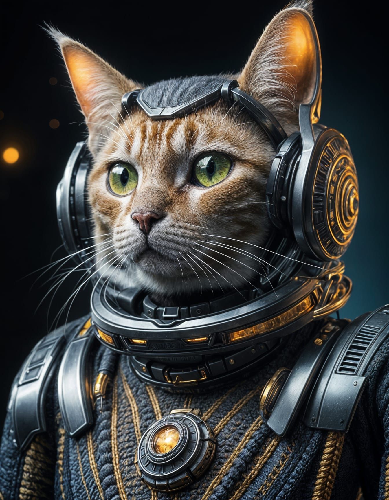 Biomechanical Cat in Crochet Alien Suit