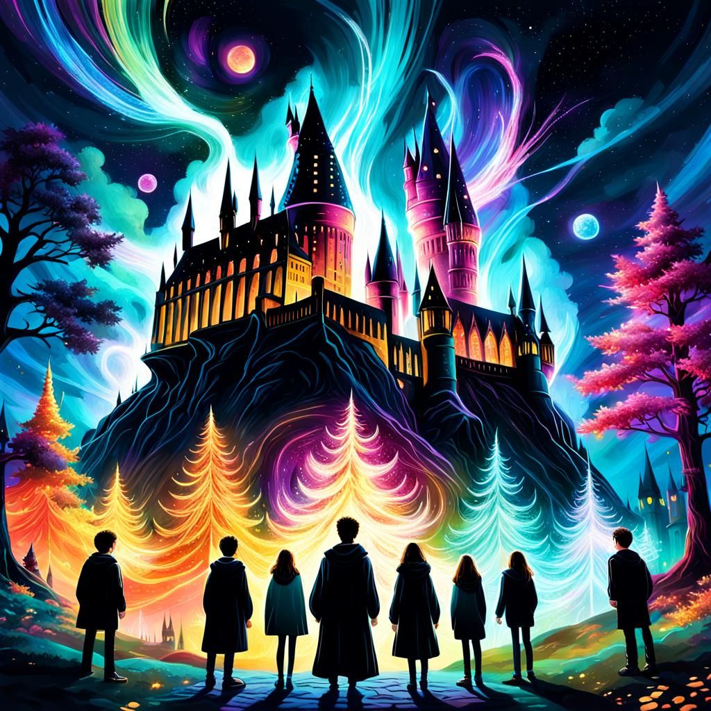 Harry Potter at Hogwarts: Surreal Astral Illustration