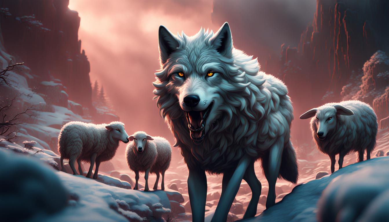 Wolf Eats Sheep in Detailed Matte Painting