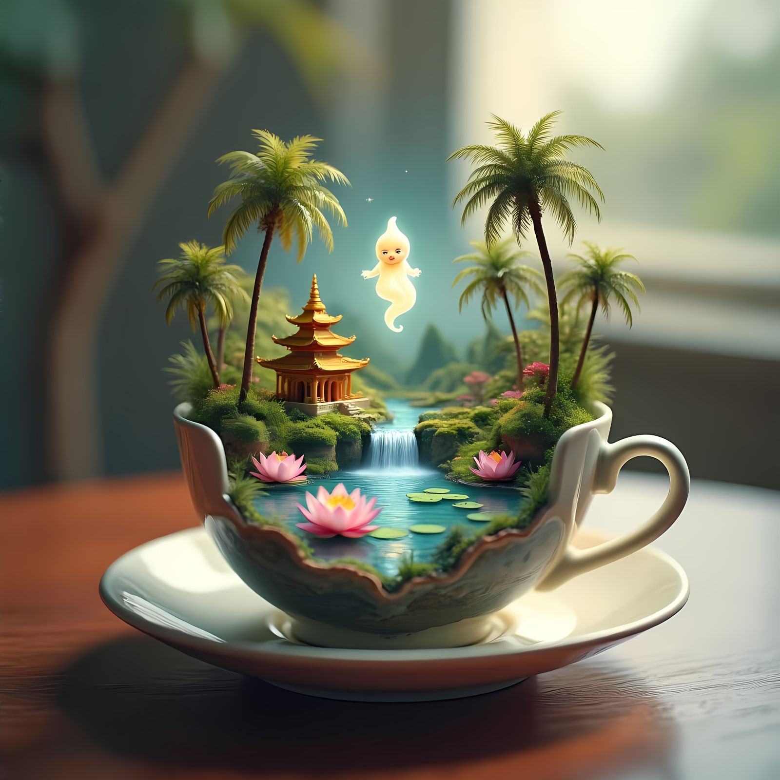 Miniature Oasis World Inside a Teacup