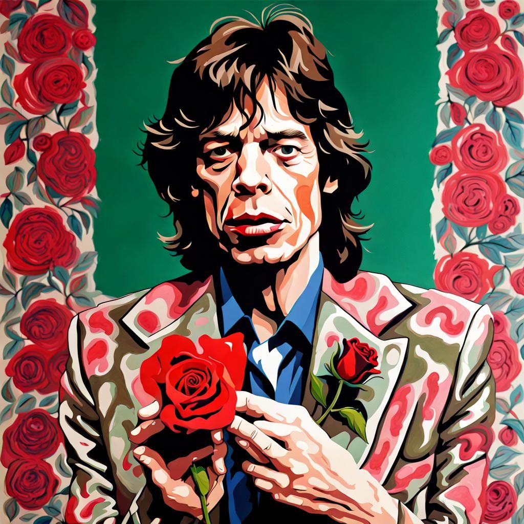 Mick Jagger holding a rose 2