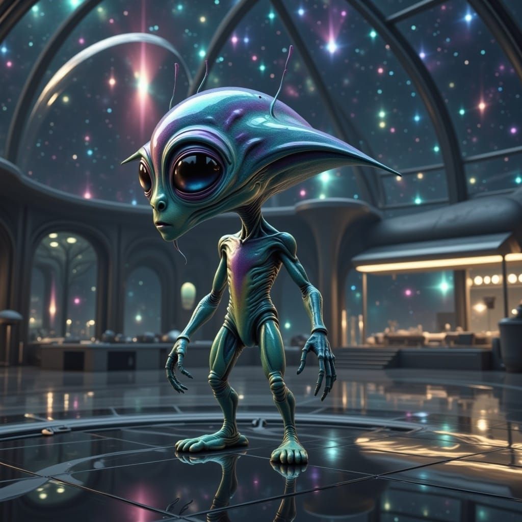 Cosmic Alien in Shimmering Spacesuit