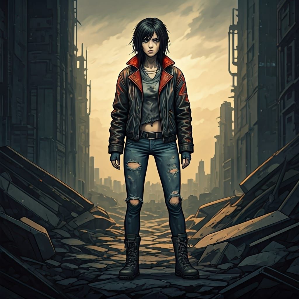 Post-Apocalyptic Woman in Grungy Anime Style