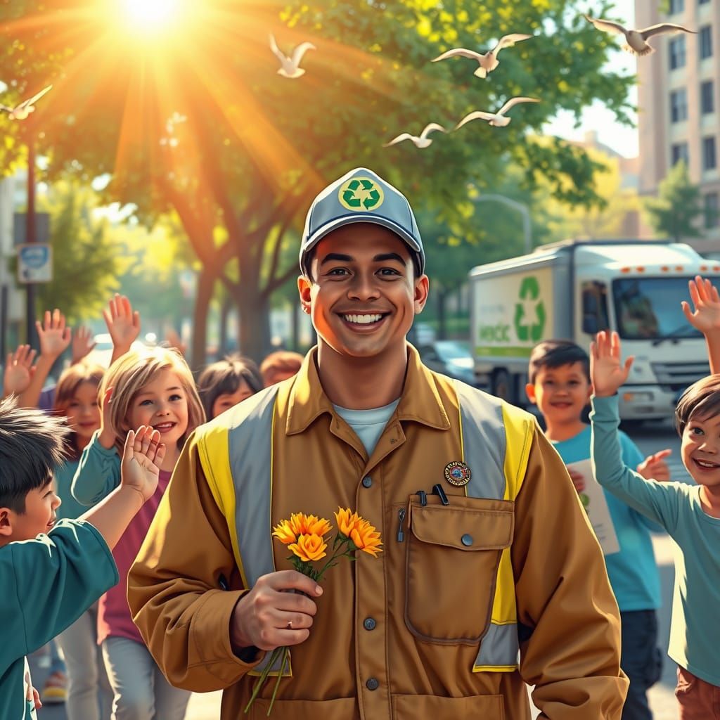 Sanitation Worker Celebrated by Children in Hyperrealistic D...