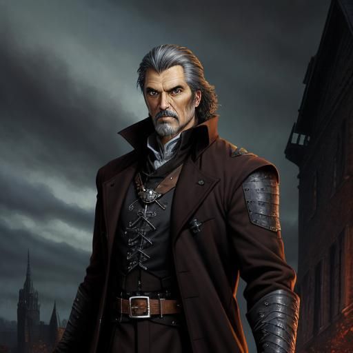 Gothic Vampire Hunter with Greying Hair