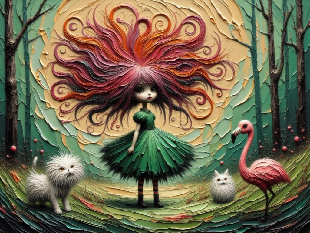 Whimsical Gothic Portrait of Girl with Wild Hair