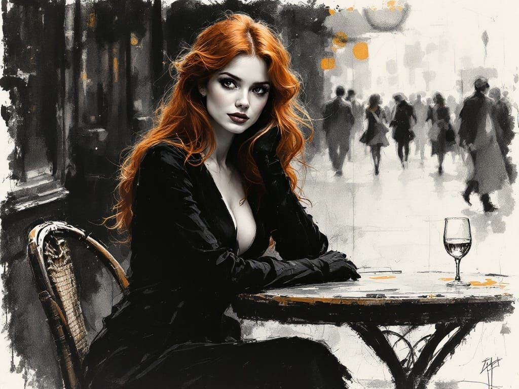 Expressive Charcoal Portrait of a Fashionable Woman