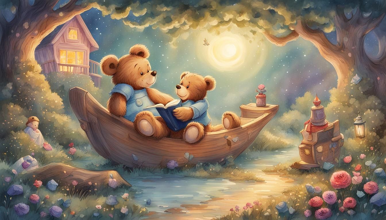 Disney Storybook Illustration: Baby, Bear, and Stars