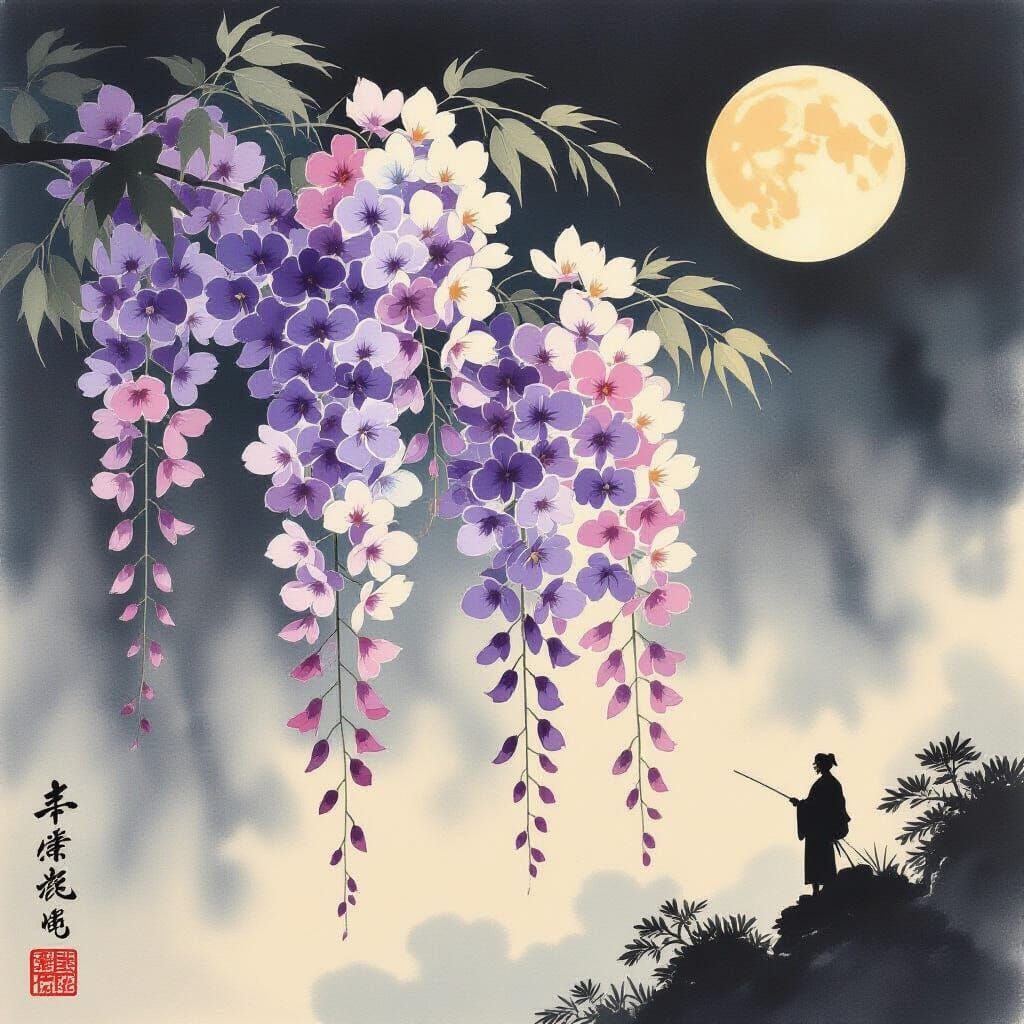 Wisteria Moonlight: Japanese Aesthetic Beauty