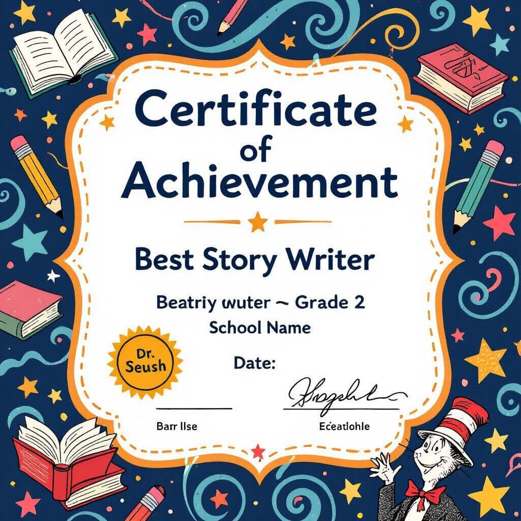 Best Story Writer Award Certificate in Whimsical Style