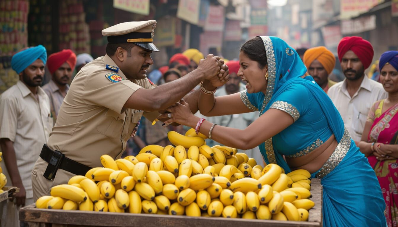 Intense Fruit Market Confrontation in Photojournalistic Styl...