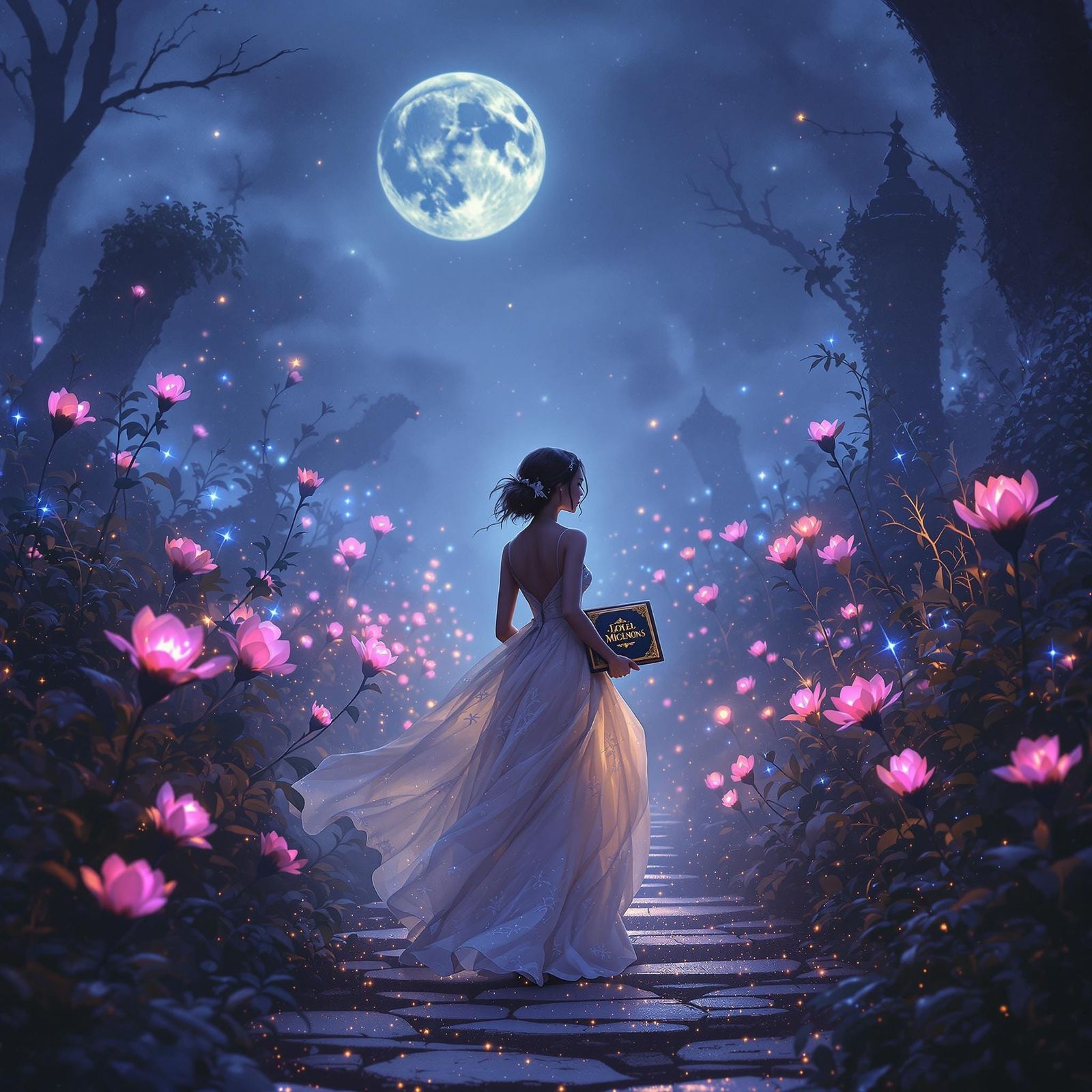 Ethereal Woman on Fantasy Pathway in Dreamy Style