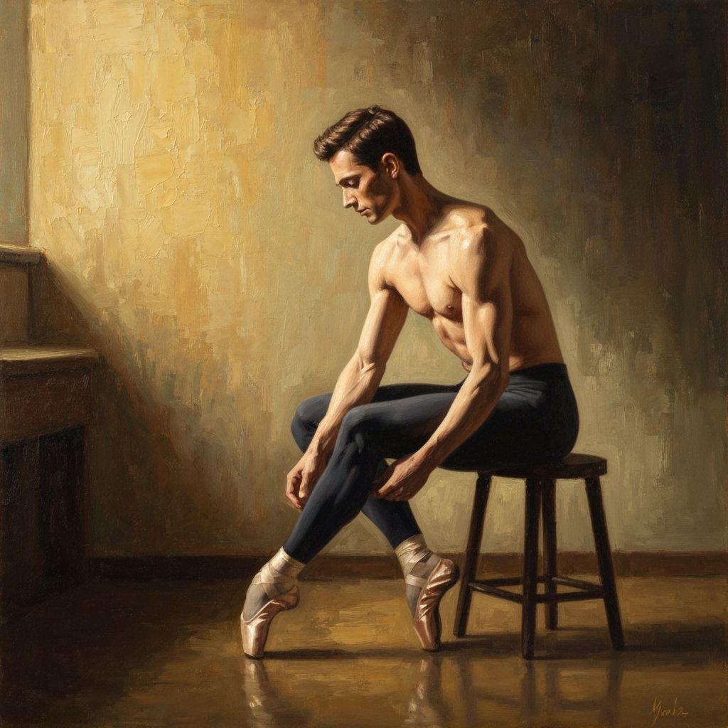 Ballet Dancer Adjusts Pointe Shoes Backstage Oil Painting