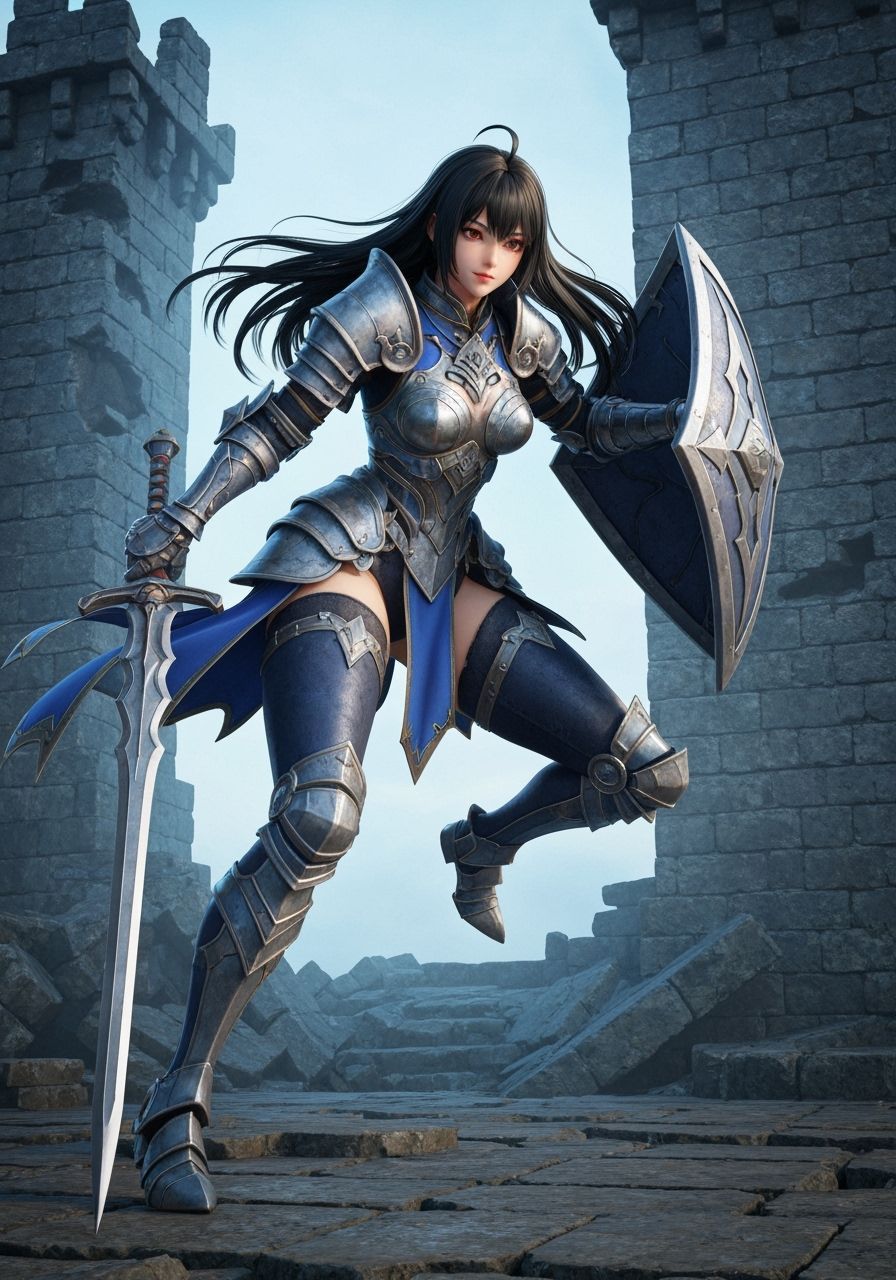 Anime Warrior in Battle-Ready Stance, 3D Render