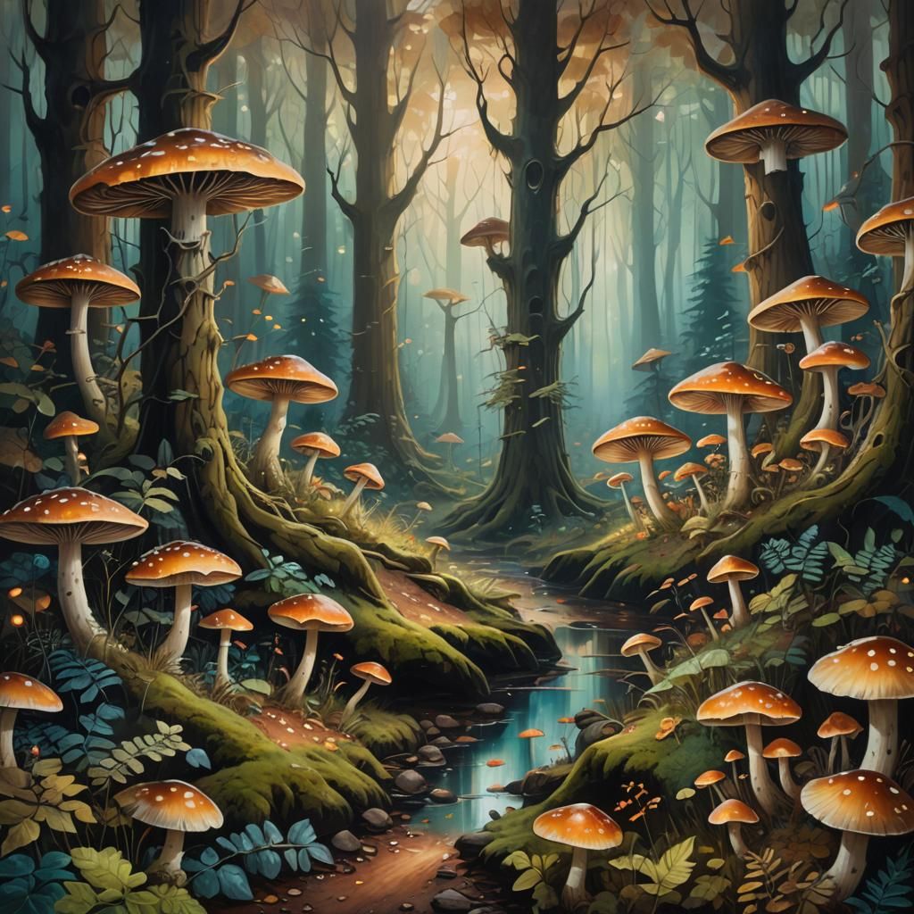 Mystical Forest with Glowing Eyes in Magical Realism