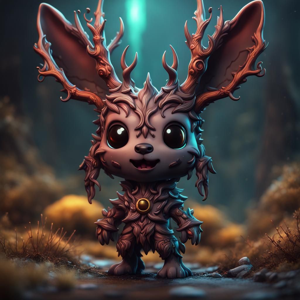 Chibi Demonic Eldritch Jackalope Fantasy Art