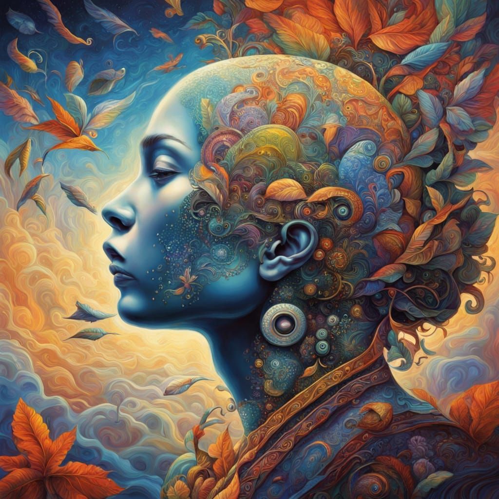 Cosmic Clock Brain Illustration in Surreal Style