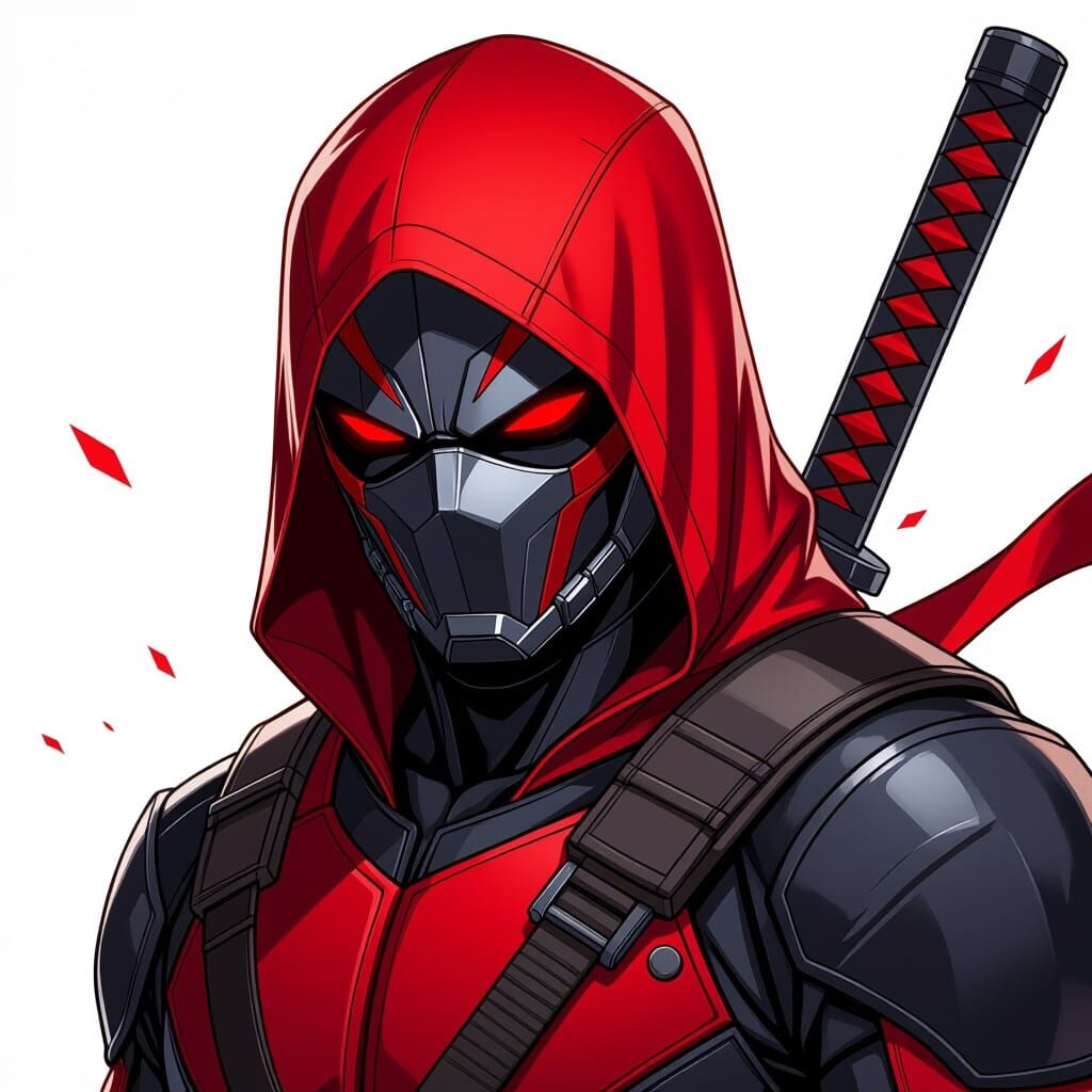 Red Hood in Full Helmet Comic Art Style