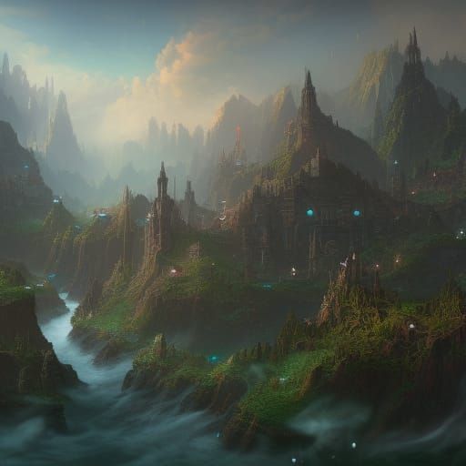 Detailed Matte Painting of People in Fantasy Art Style