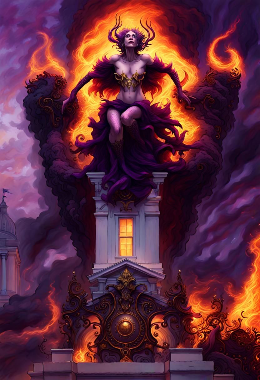 Lilith Broodmother Over White House: Dark Fantasy Art