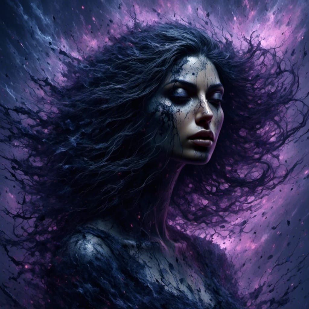 Ethereal Figure in Mists with Electrical Sparks