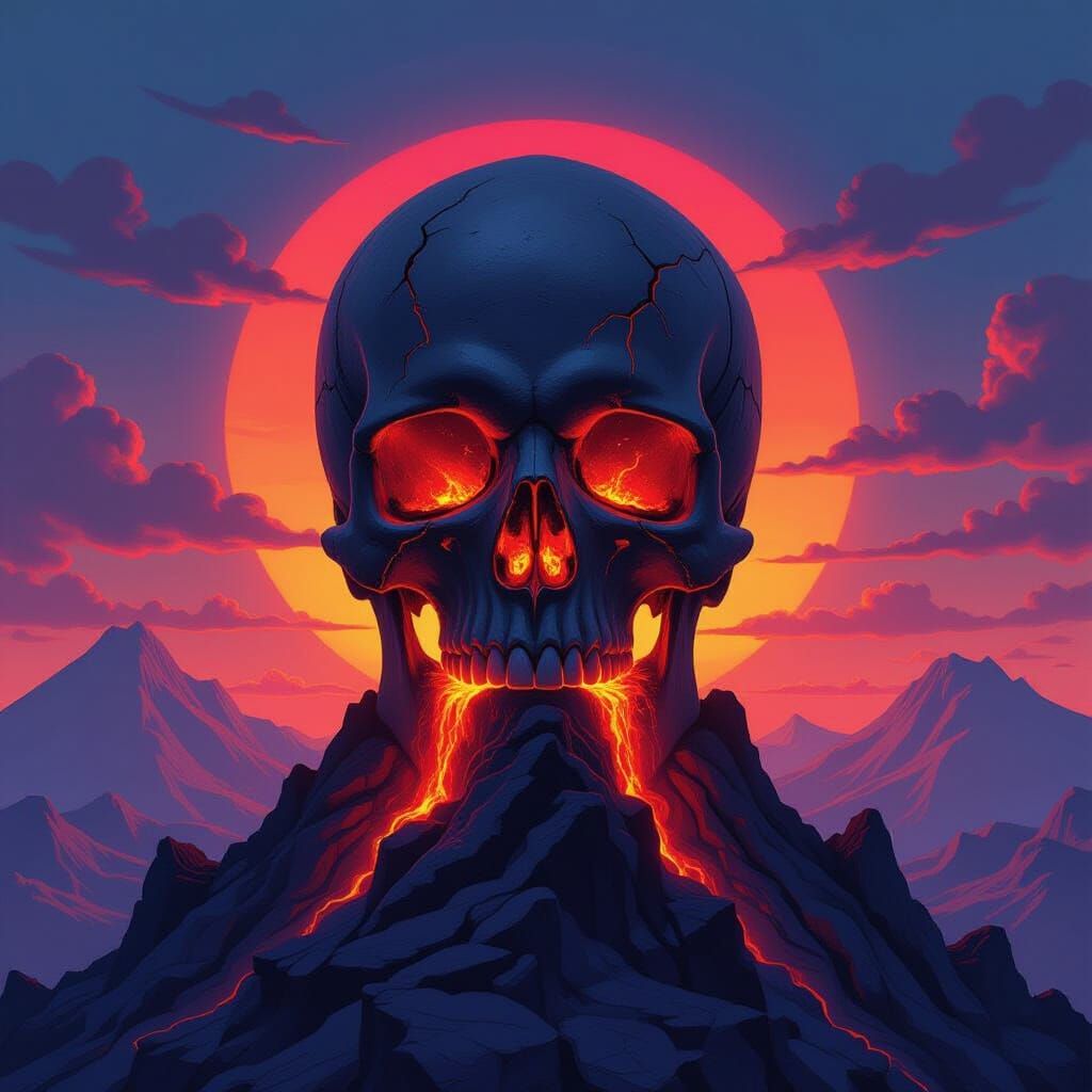 Lava Skull on Volcanic Peak: Dark Fantasy Art