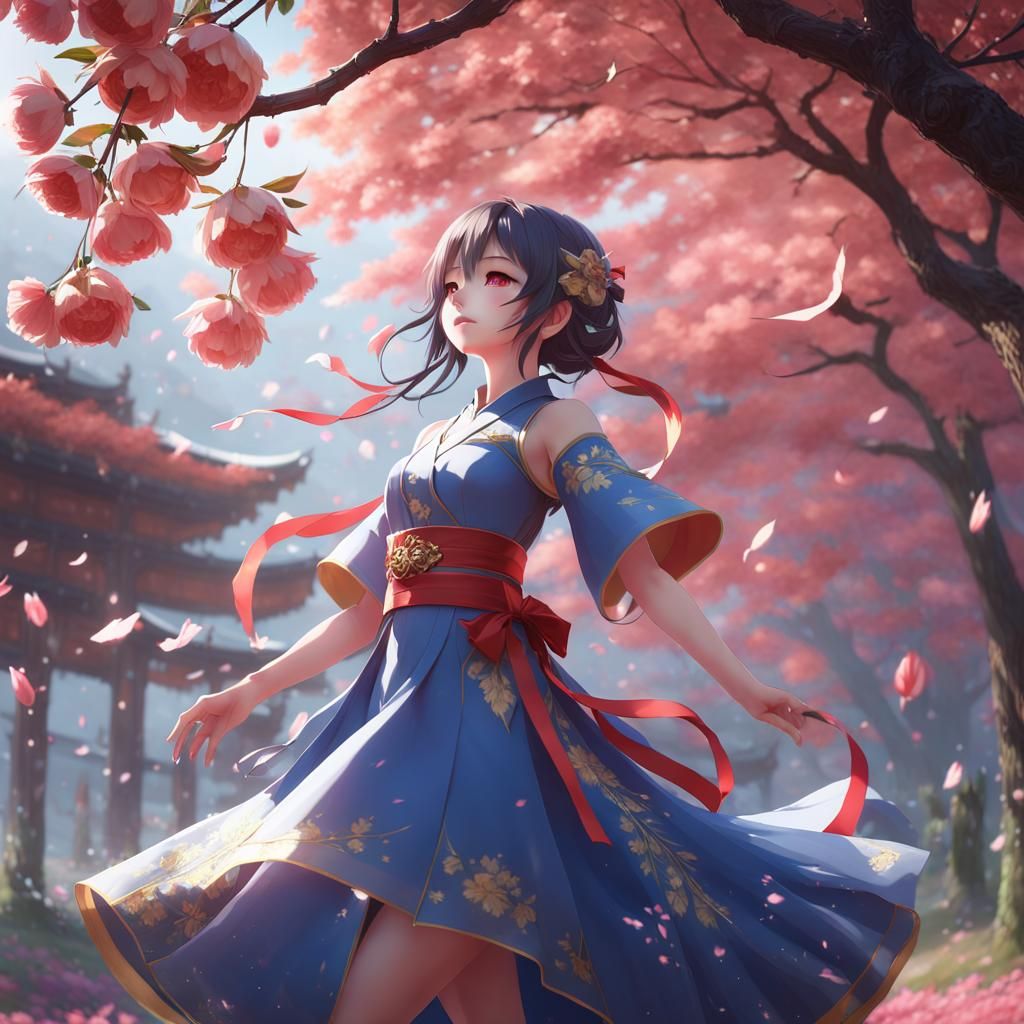 Anime Girl Dances with Seasons: 3D Art