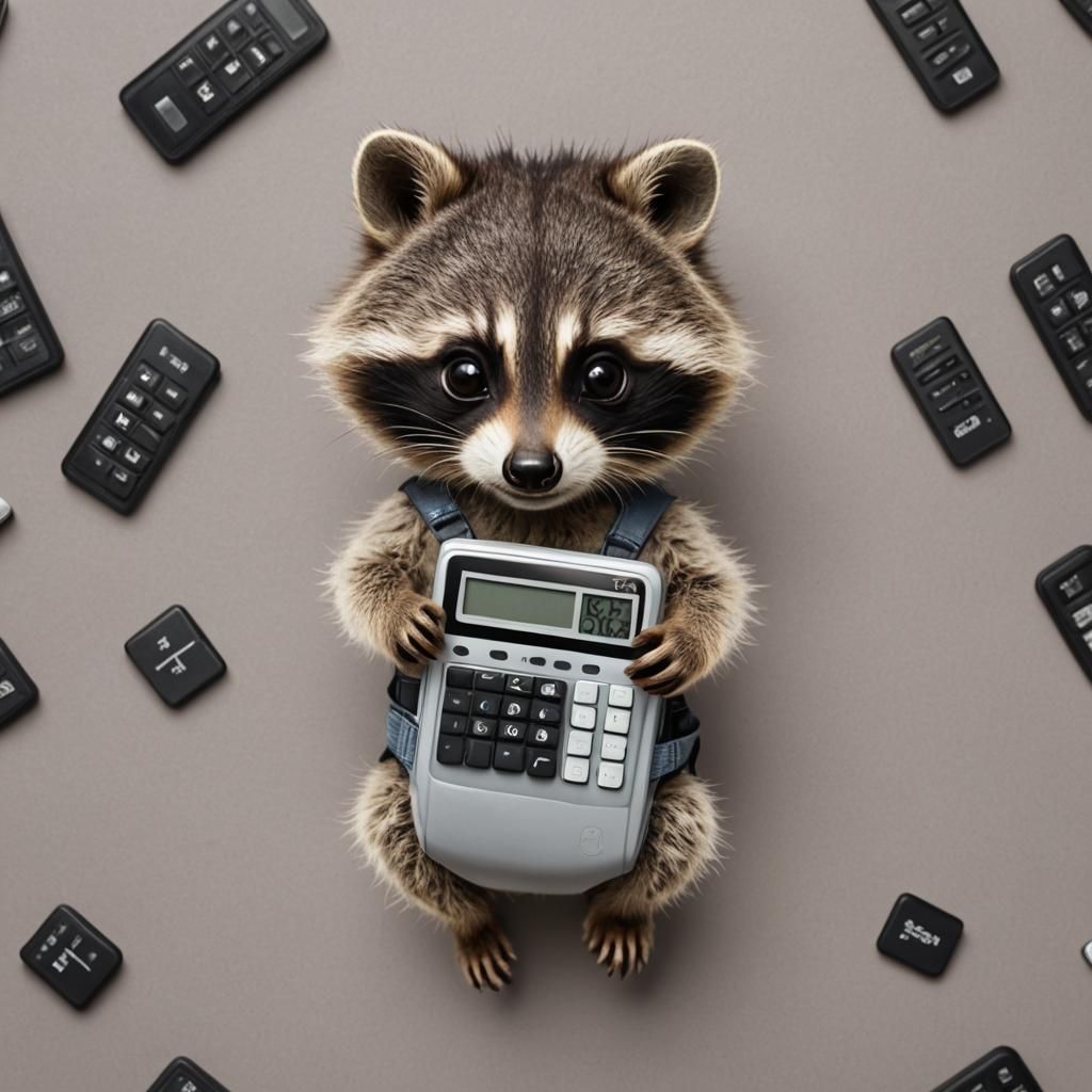Cute Baby Raccoon with Calculator