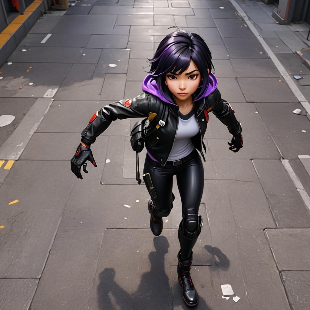 GoGo Tomago in Leather Jacket, 3D Anime Art
