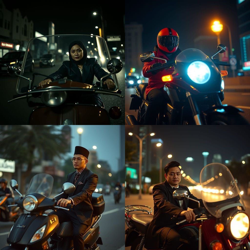 Elegant Man in Black Sits in a Classic Sports Car at Night