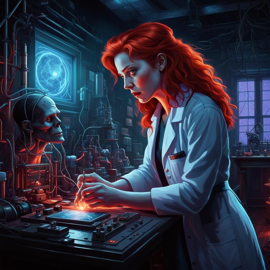 Female Scientist Creates Monster: Comic Book Art