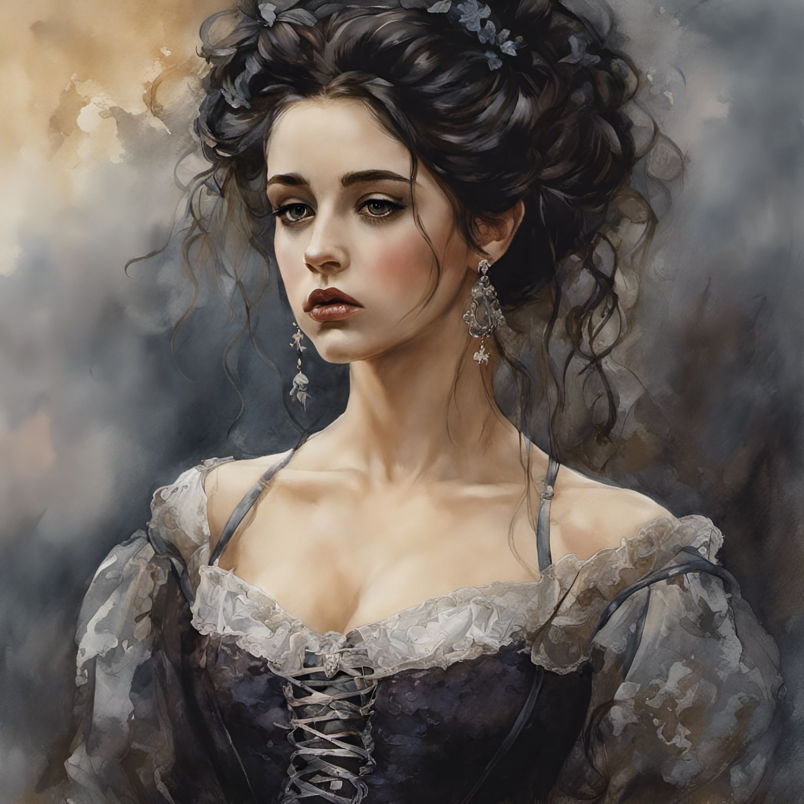 Ophelia Portrait in Victorian Watercolour Style