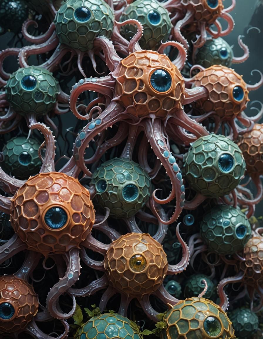 A pulsing series of fleshy connected hexagons with multiple ...