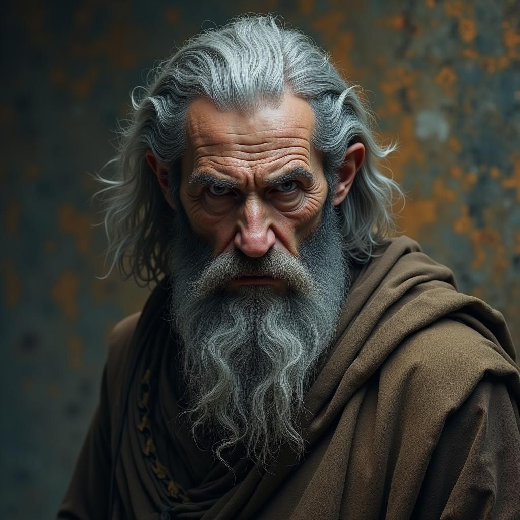 Furious Man with Gray Hair in Hyperrealistic Portrait