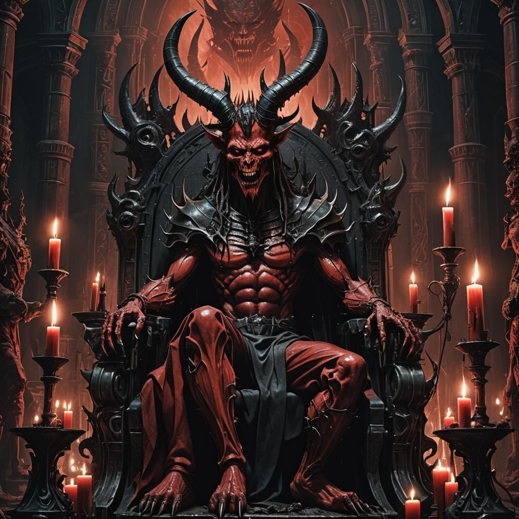 Grotesque Demon on Throne: Dark Fantasy Art
