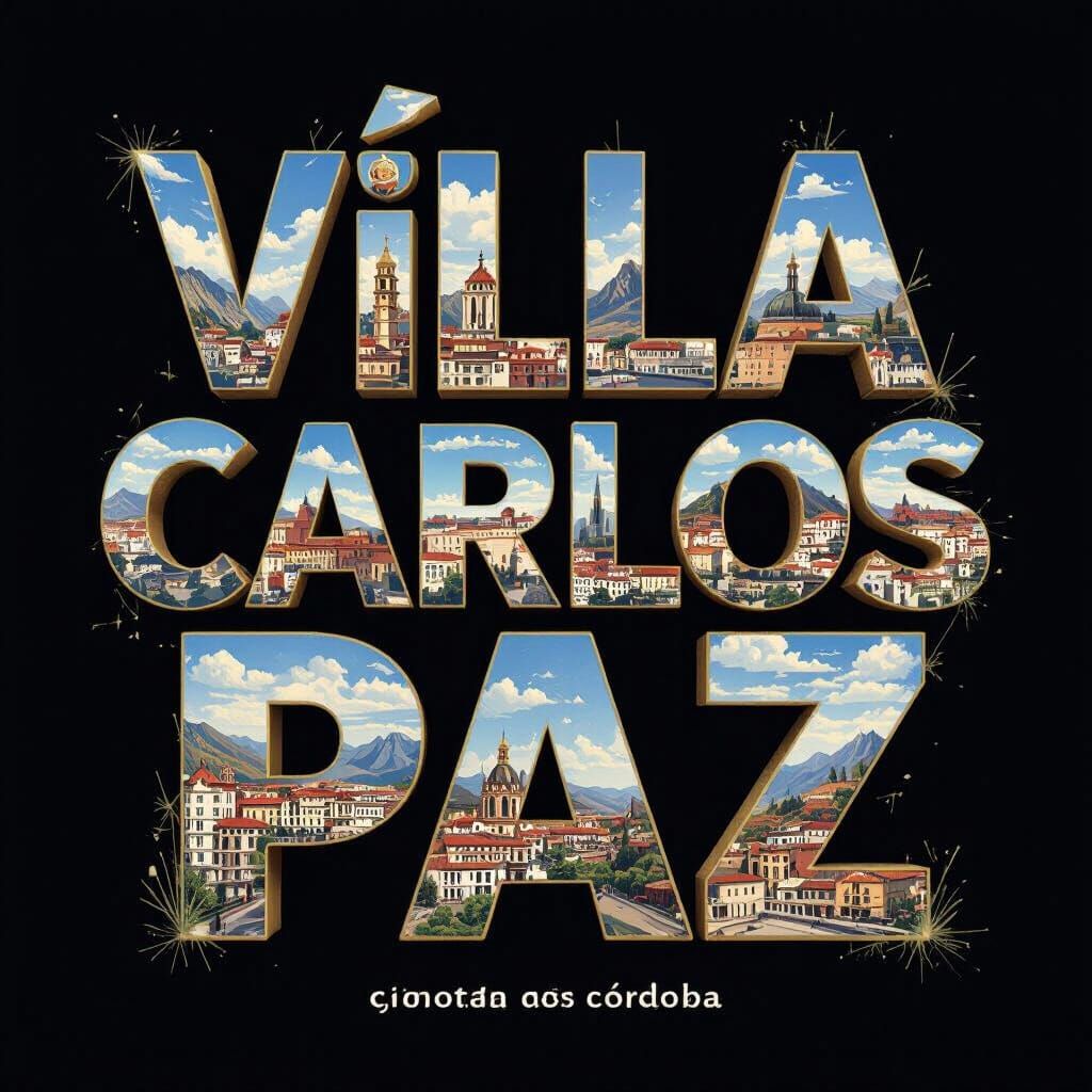 Villa Carlos Paz: Hyperrealistic Cityscape Typography