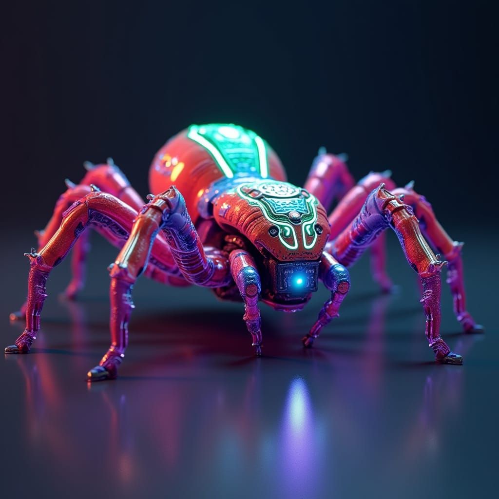 Cyberpunk Spider in Photorealistic 3D Render