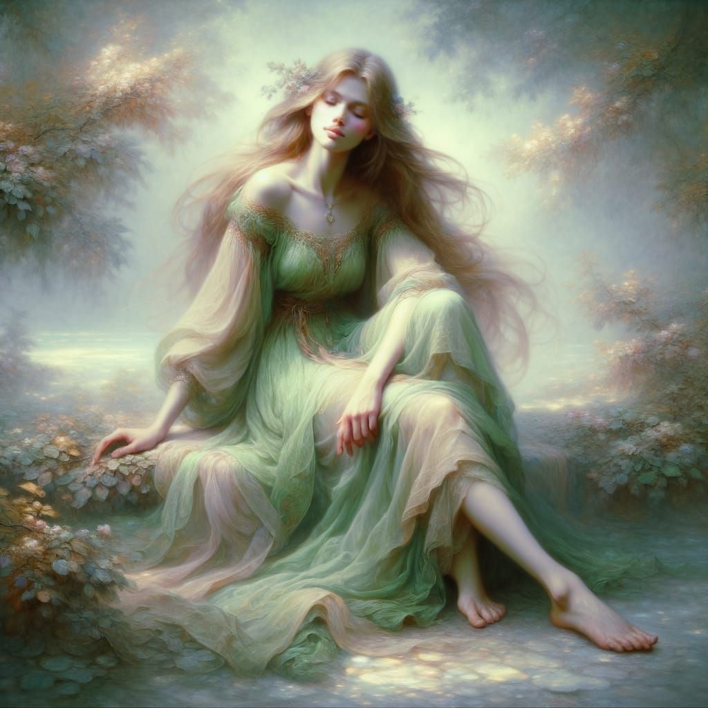Ethereal Norse Goddess in a Dreamy Fantasy Scene