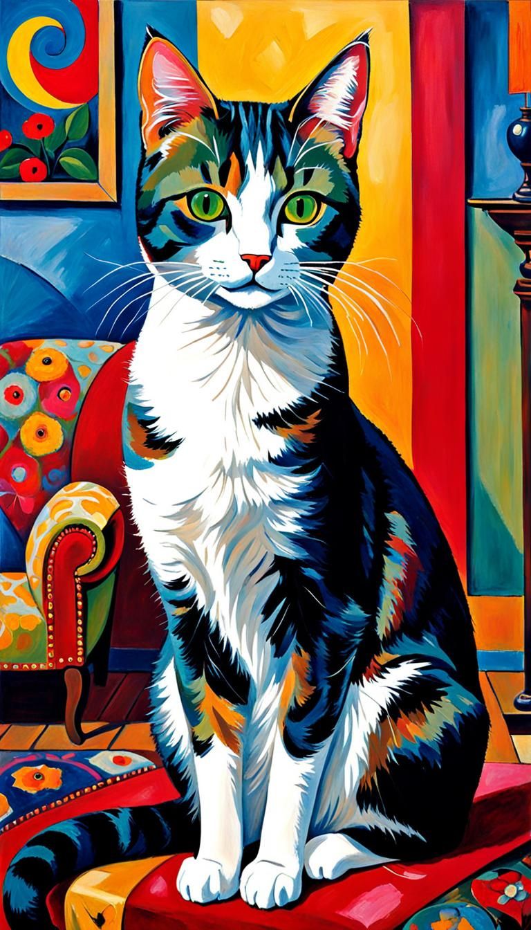 Cat Portrait in Expressionist Impasto Style